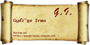 Gyüge Irma névjegykártya